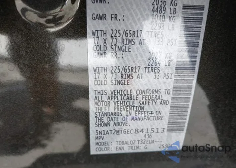 2014 Nissan Rogue Sv z USA, uszkodzony, nr VIN 5N1AT2MT6EC841513